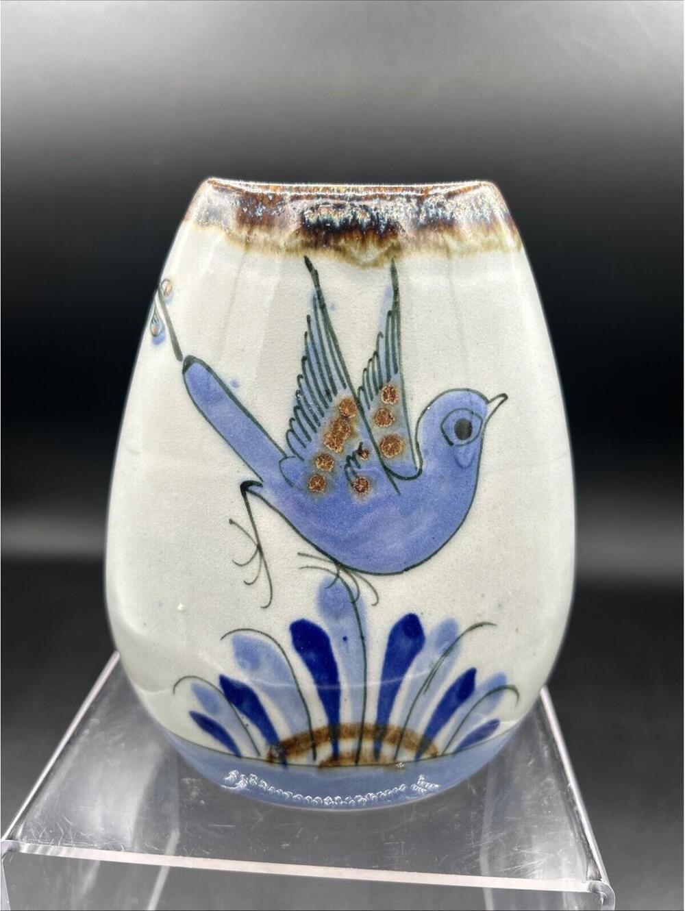 El Palomar Tonala Mexico Signed Oval Vase Hand Painted 5 1/2”